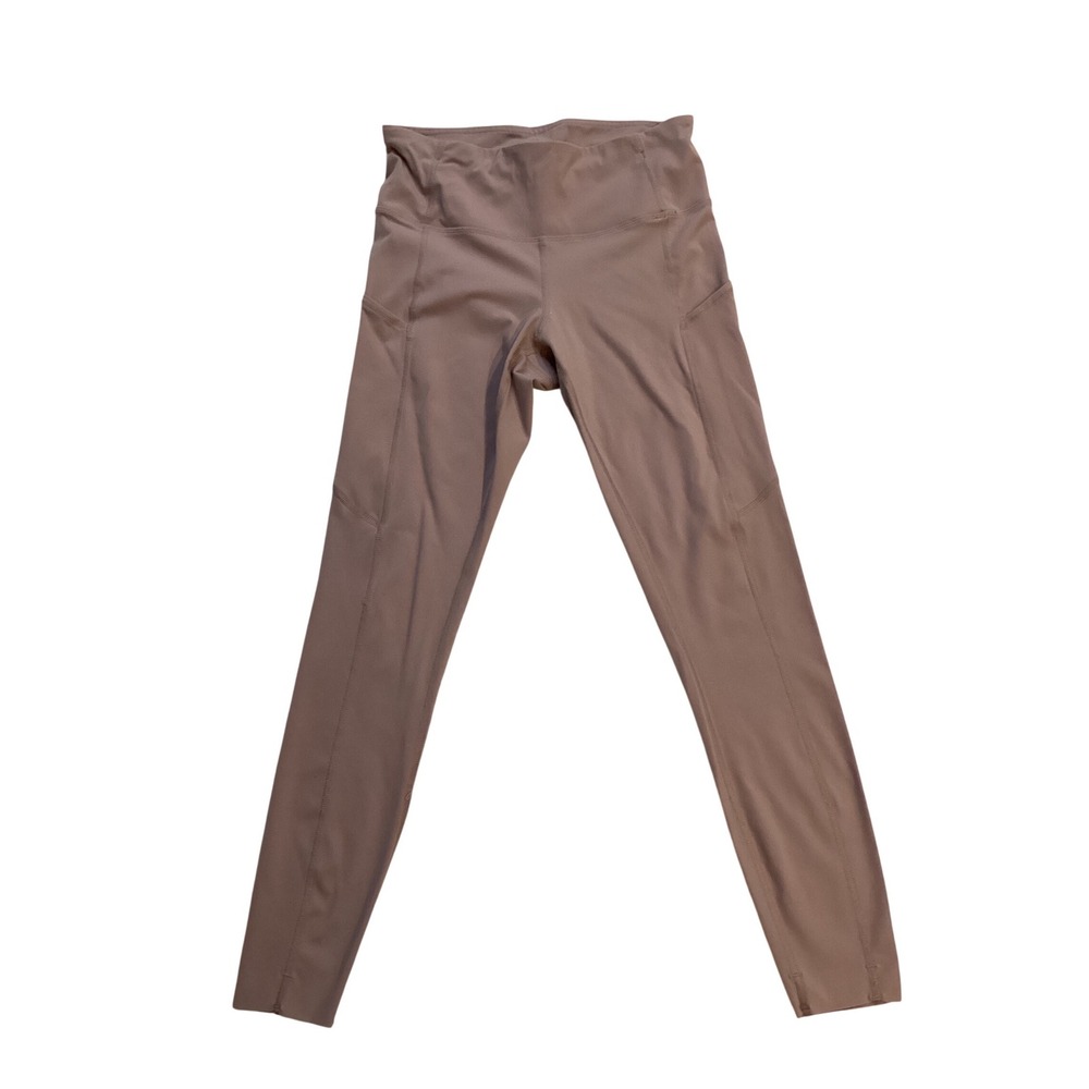 Athleisure High Waisted Leggings Taupe Pockets Workout Gym Yoga